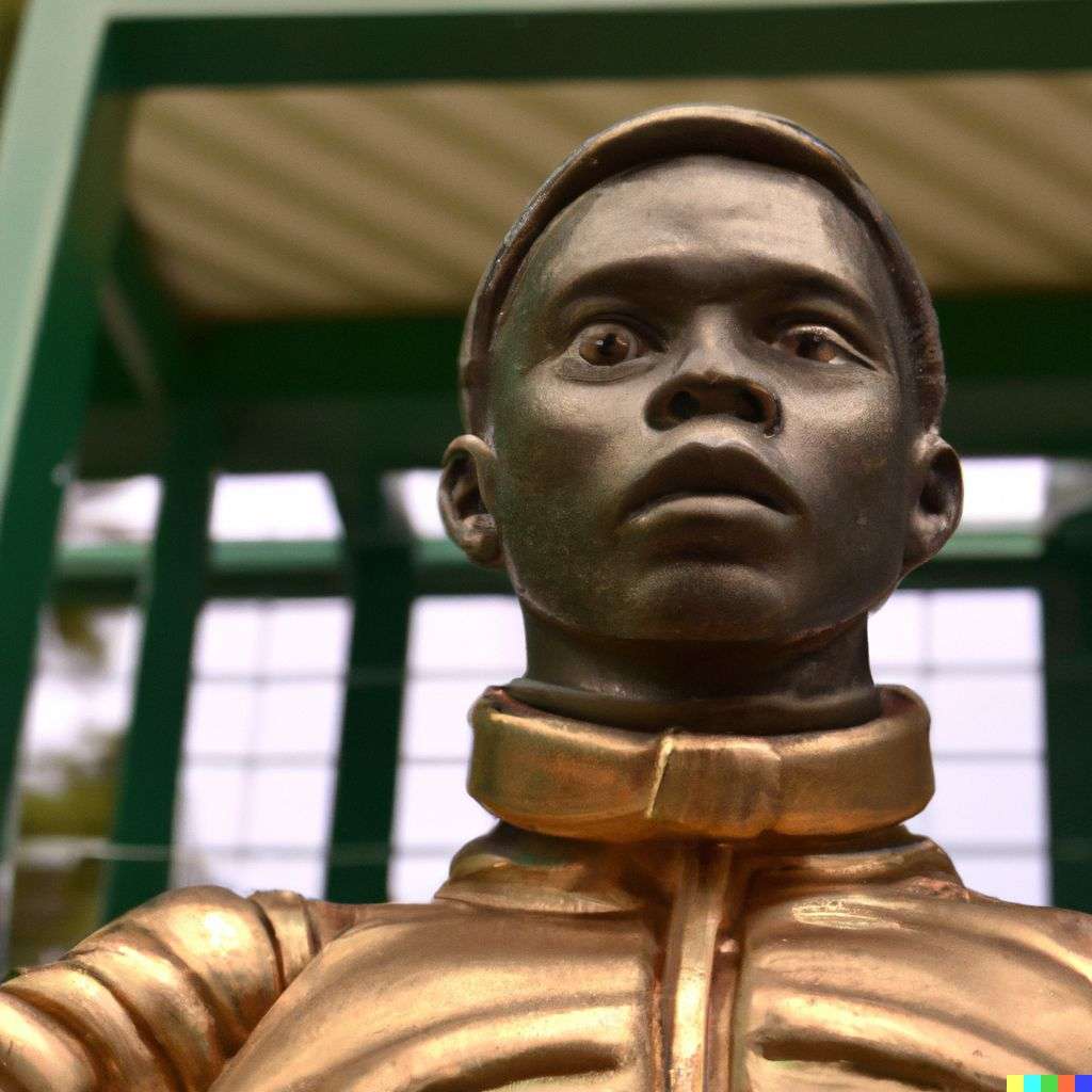 an astronaut, bronze sculpture